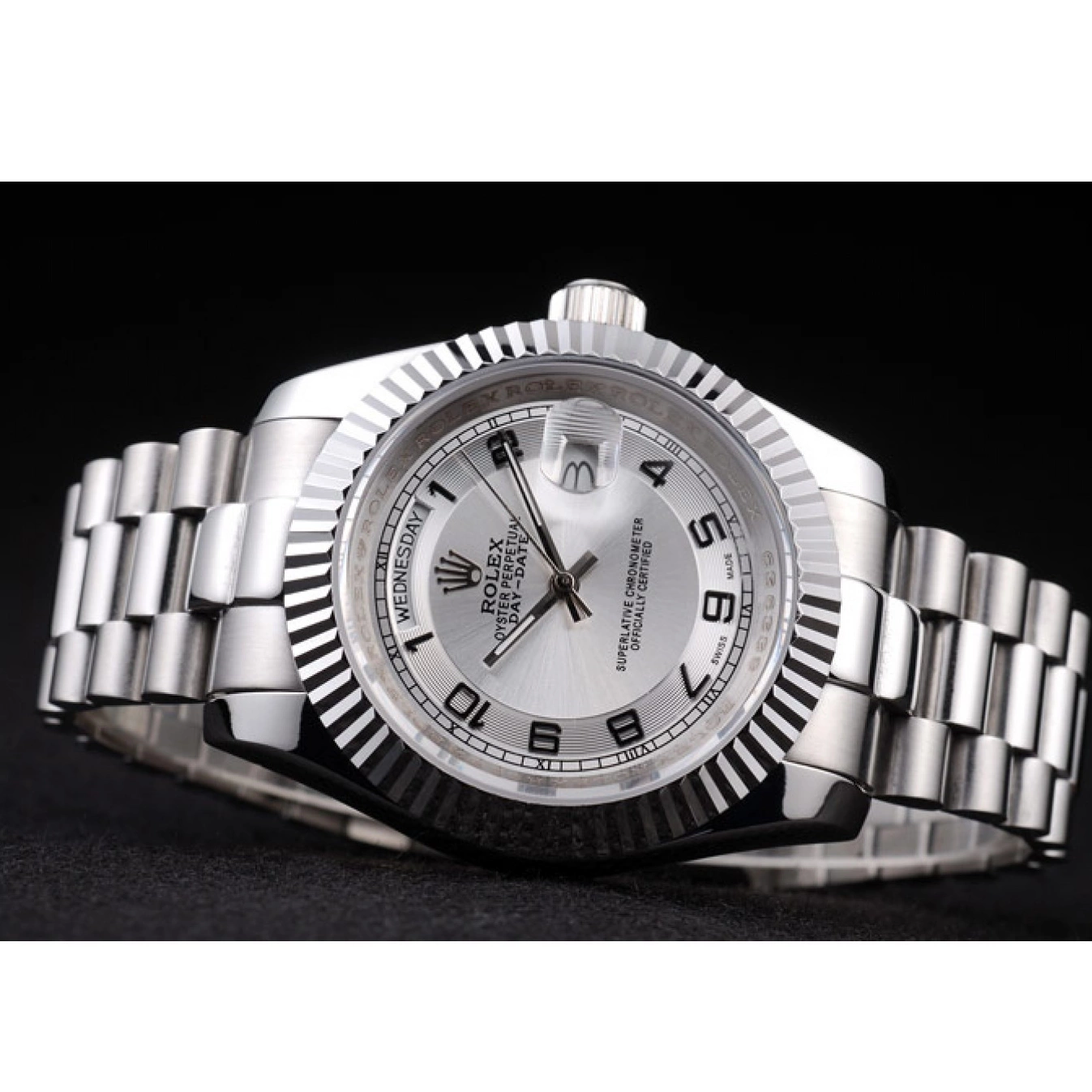 AAA Replica Watches Steel Dial Rolex Day-Date Stainless Polished White 0822